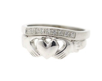 Claddagh ring with matching contemporary stone set crown ring by Ascheron