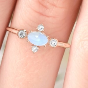 Moonstone engagement ring. Moonstone and diamond cluster. Eternity ring. Wedding ring. 14K / 18K / Platinum.