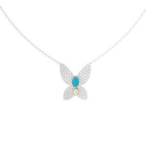 Halskette. Diamant verkrustete Schmetterling Halskette. Mit Diamanten und Türkis gefertigt. In 18K gefertigt.
