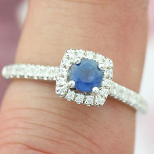 Sapphire engagement ring. Sapphire and diamond ring. Available in Platinum, 14K, 18k white, yellow or rose gold.