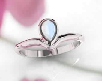 Moonstone ring. Pear moonstone rose gold ring. Moonstone engagement ring. Designer engagement ring.