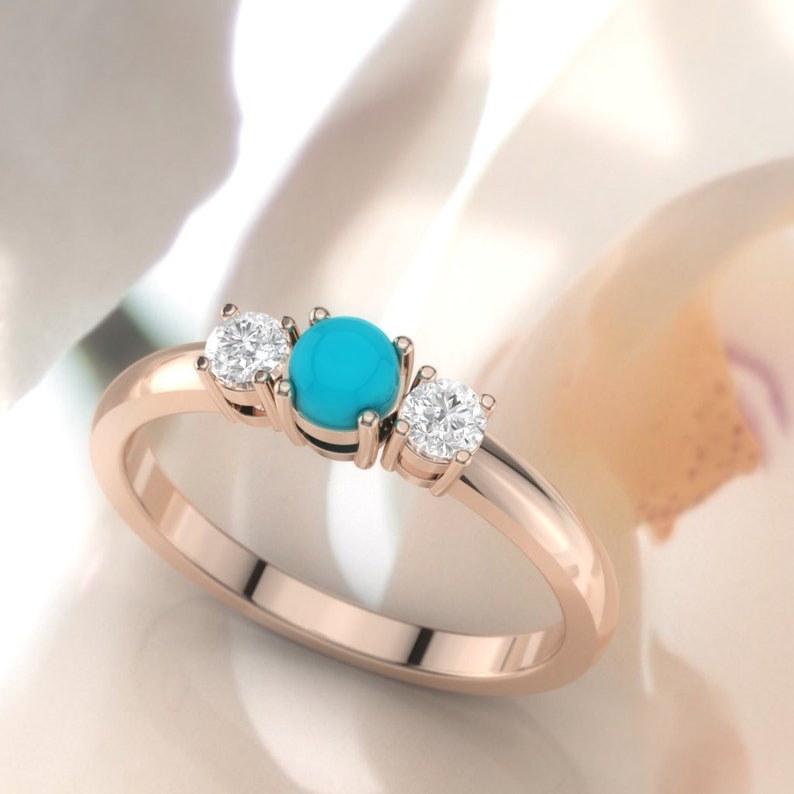 Turquoise ring. Turquoise engagement ring. Turquoise and diamond ring. 14K / 18K / Platinum. image 3