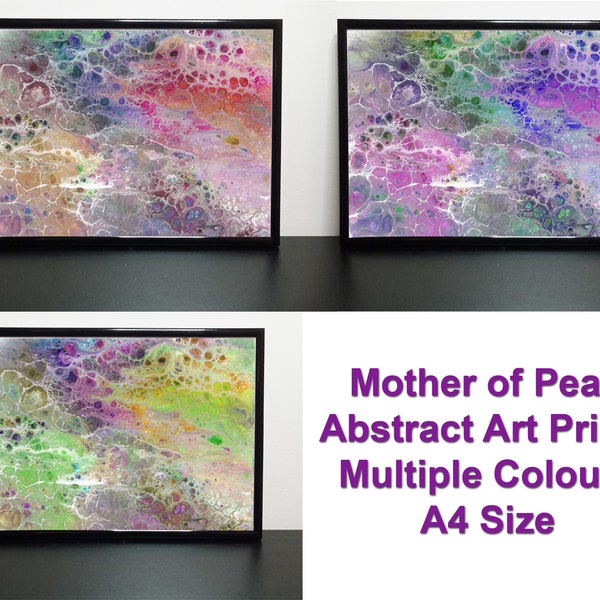 Impression d’art abstrait en nacre - Corail violet jaune - Impression A4 de haute qualité Ocean Wall Art Home Decor Gift Modern Retro Colorful Gift