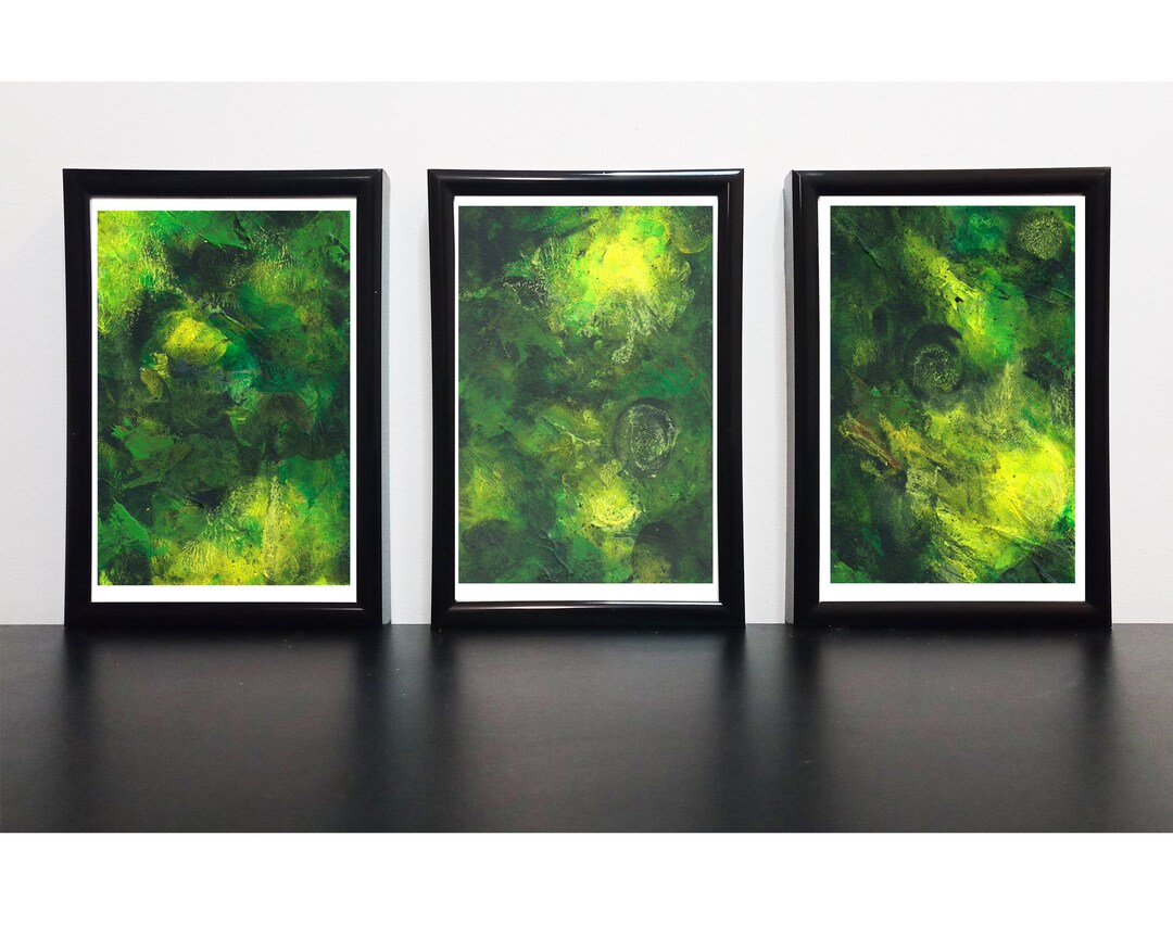 Modern Green Abstract Triptych Wall Art Set of 3 Panels - Contemporary ...