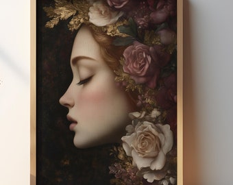 Flora Goddess Art Print, Roman Floral Goddess, Romantic Decor (Digital Download)
