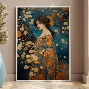 Impresión Art Nouveau de Diosa Boho, Arte Floral Prerrafaelita para Pared (Descarga Digital)