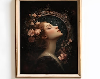 Aphrodite Art Nouveau Print, Greek Goddess Portrait (Digital Download)