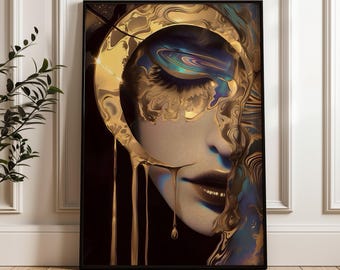 Psychedelic Moon Goddess Art Nouveau Print (Digital Download)