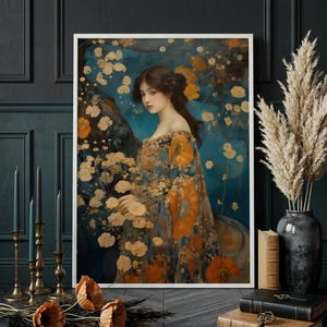 Bohemian Goddess Art Nouveau Print, Pre-Raphaelite Floral Wall Art (Digital Download)