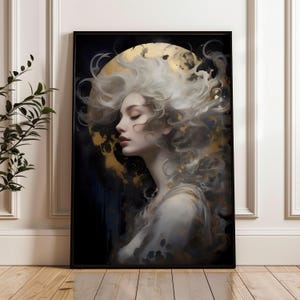 White Moon Selene Goddess, Vintage Wall Art, Divine Feminine Art, Art Nouveau style, Feminine energy, Home Decor, Celestial Art, Goddess Art