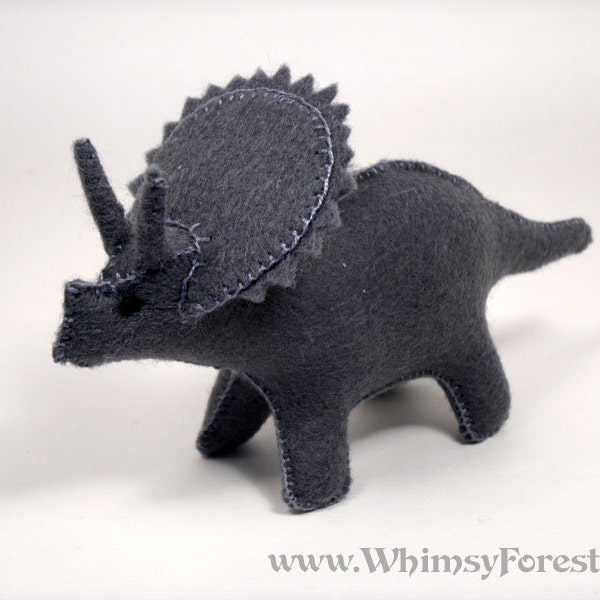 Miniature Grey Felt toy Triceratops (dinosaur)
