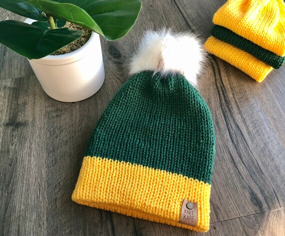 Green Bay Packers Beanie Green Gold Pom 