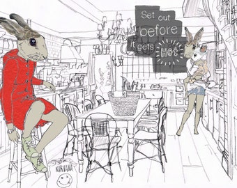 Set out before * Little Red Riding Hood * Art Print * Rabbit lover gift