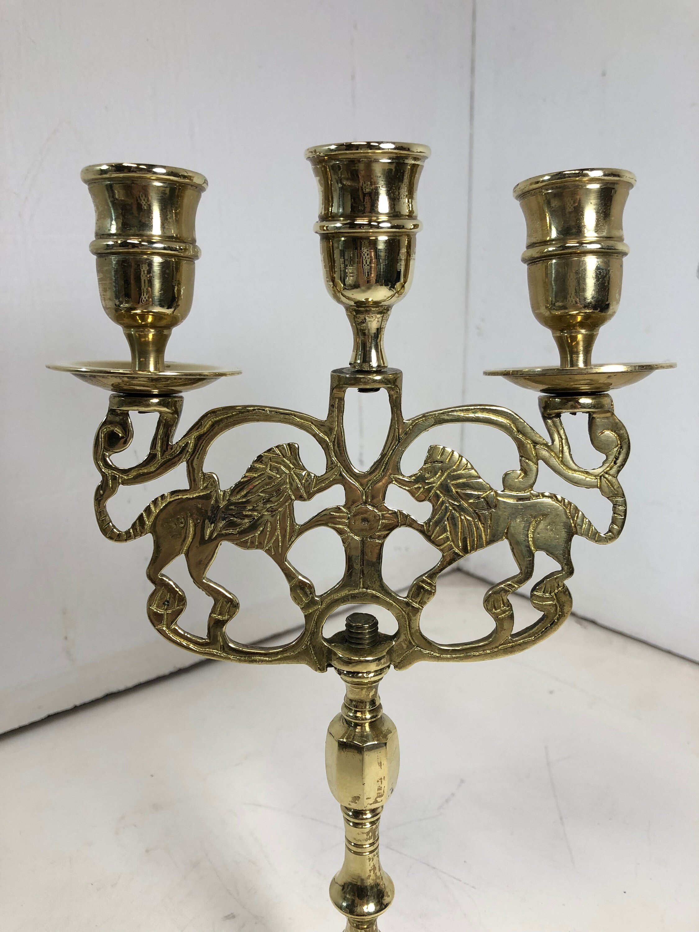 Vintage Lion of Judah Judea Candelabra Brass Three Sabbath Etsy