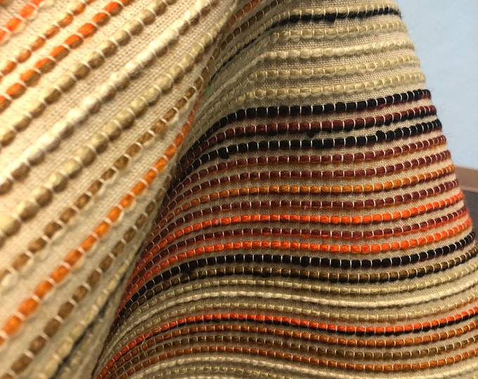 Vintage Upholstery Fabric 1970s Textured Striped Orange Brown Black Thick 2 Yards Etsy