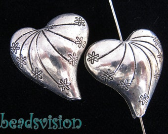 2 charms HEART 25 mm metal pendant color antique silver 3D pendant metal #S239