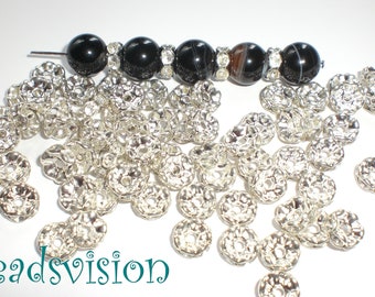 30 Strass Rondelle 10mm Farbe silber Perlen Spacer Strassrondelle #S600
