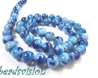 Jaspis 6mm Perlen Kugeln rund 1 Strang blau weiß marmoriert