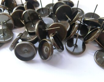 50 Ohrstecker für 12mm Cabochons Farbe bronze Ohrringe Fassungen Rohlinge #S402
