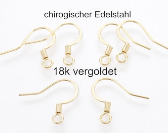 May include: Five gold-plated earring hooks made of surgical steel. The hooks are 18k gold plated and have a spring closure.