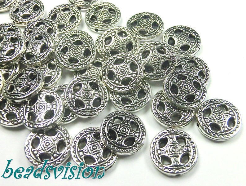 Metal beads spacer coin 14 mm color antique silver 10 / 40 pieces S167 image 1