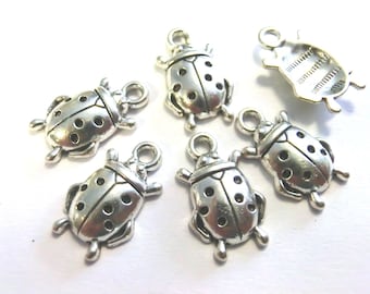 10 Maikäfer Marienkäfer Anhänger Charms Farbe antiksilber Metall Glücksbringer 17,5mm #S616