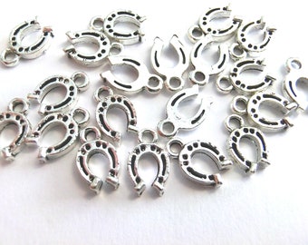 20 horseshoe lucky charm charms antique silver 12 mm #S290