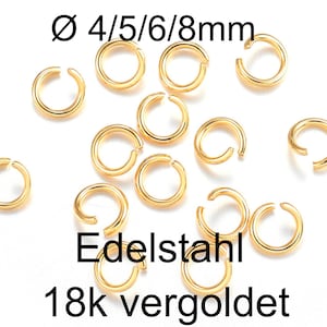 Jump rings stainless steel 18k gold plated Ø 4/5/6/8mm 50-200 jump rings open