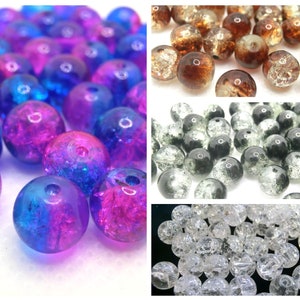 50 crackle glass beads 8 mm round cracked color choice glass beads clear black brown blue