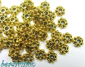 Daisy spacer metal beads 6 mm color gold round flat metal beads metal #S482