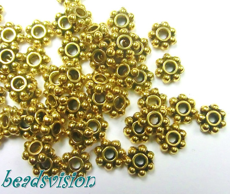 Daisy Spacer metal beads 6 mm color gold round flat metal beads metal S482 image 1