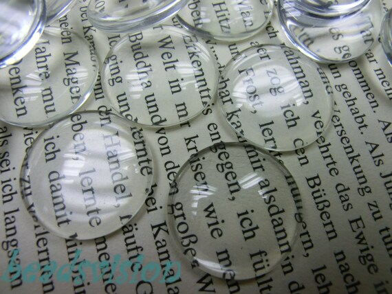 50 Glas Cabochons 25mm klar rund Glascabochons durchsichtig Rückseite flach