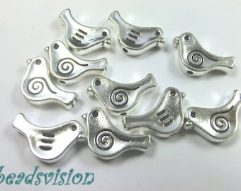 10 metalen kralen tussenstuk vogel kleur antiek zilver metaal 15 x 9 mm #S640