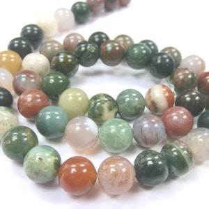 Agate d'Inde 6/8 mm perles colorées vertes perles de bijoux rondes sur brin de pierres précieuses image 2