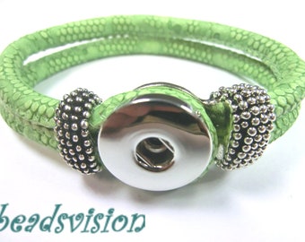 Bracelet green for snaps chunks faux leather button push button blank #25