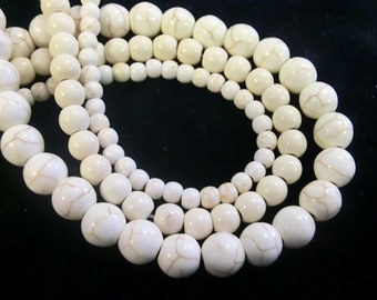 Stone cream white 4-8 mm turquoise synthetic beads balls round 1 strand cream #15