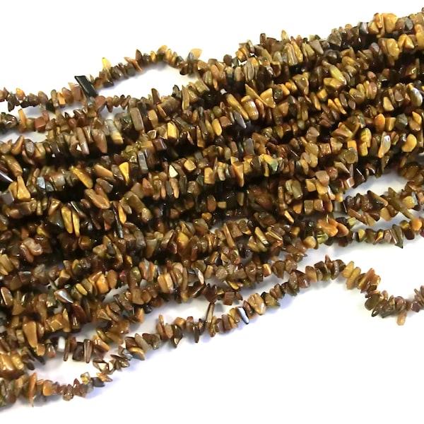 Tigerauge Edelstein Splitter Nuggets ~ 4-8mm 1 Strang Chips Perlen zum auffädeln