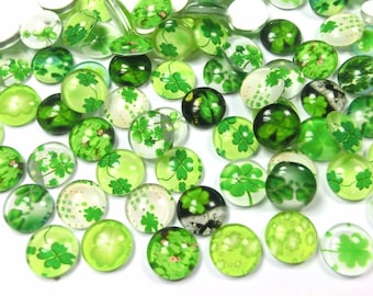 Cloverleaf 50-200 glass cabochons 12 mm mix 12 x 4 mm round glass cabochons lucky charm #103