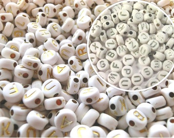 Lettres A-Z mix alphabet blanc couleur au choix or argent 200 - 1000 pcs rond 7 mm acrylique entretoise lettre perles