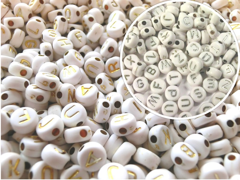 Lettre couleur choix or argent A-Z mélange alphabet rond 7 mm acrylique entretoise lettre perles perles image 1