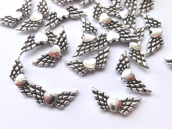 30 Engelsflügel Spacer Schmetterling Flügel Herz Farbe antiksilber Metall #S011