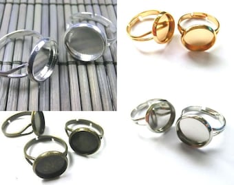 Ring blanks for 12 mm cabochons rings adjustable 10 pieces