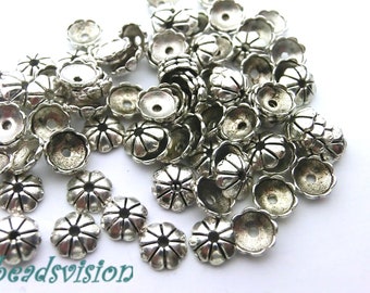 100 Perlkappen Endkappen Perlenkappen passend für 6mm Perlen Farbe antiksilber Kappen #S604