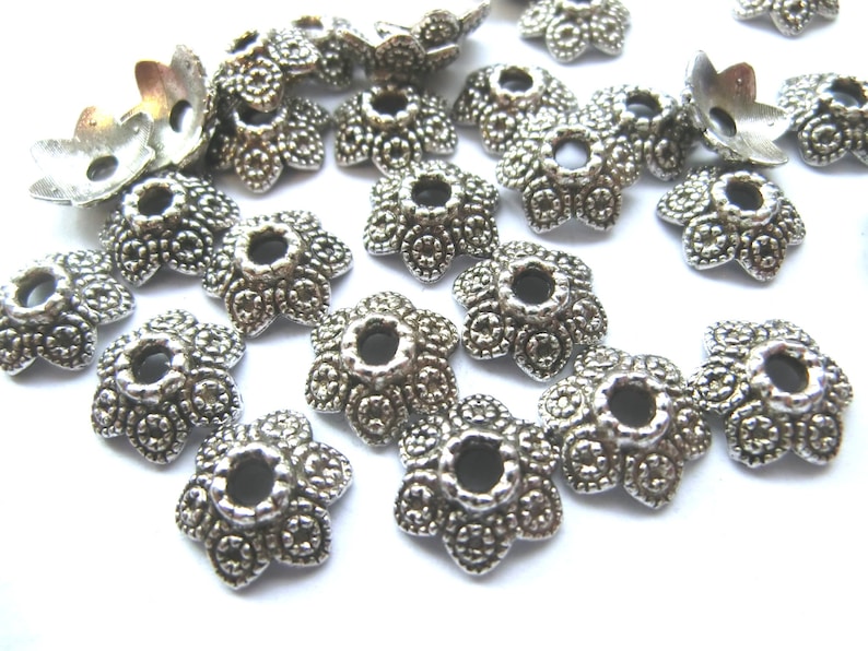 30 BEAD CAPS color antique silver 10 x 3 mm for 12 mm bead caps end caps S088 image 1