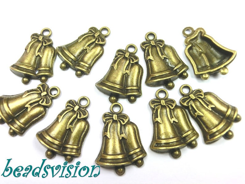 10 pendant charms Christmas bells color bronze charms Christmas bells bells 21 x 17 mm pendant Christmas color bronze S332 image 1