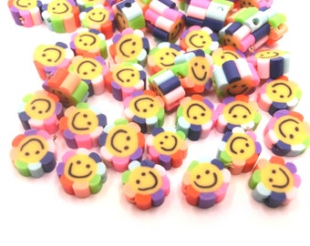 20-50 Smiley Perlen Blume lachendes Gesicht Polymer Clay Mix bunt handmade Sonnenblume #1