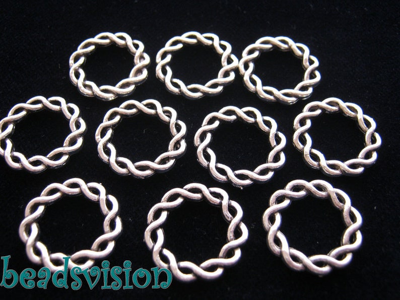 10/50 Braided Rings 21mm Color Antique Silver Connectors Metal Rings Round S552 image 2