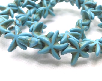 Étoile de mer Pierre Bleu Turquoise 14 mm Perles 1 brin maritime