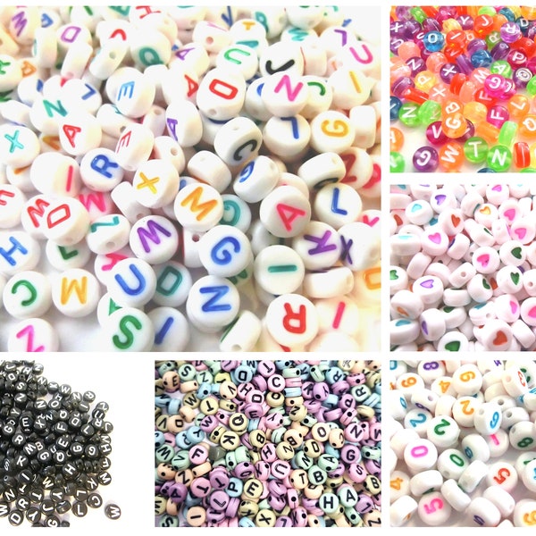 Buchstaben Perlen A-Z Zahlenperlen Herz 7mm 100 - 250 Stück
