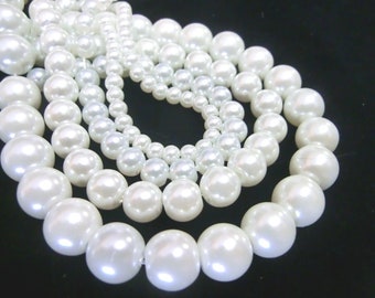 270 PERLES DE CIRE EN VERRE boules rondes blanches mélange de perles de verre de 4,6,8 et 10 mm